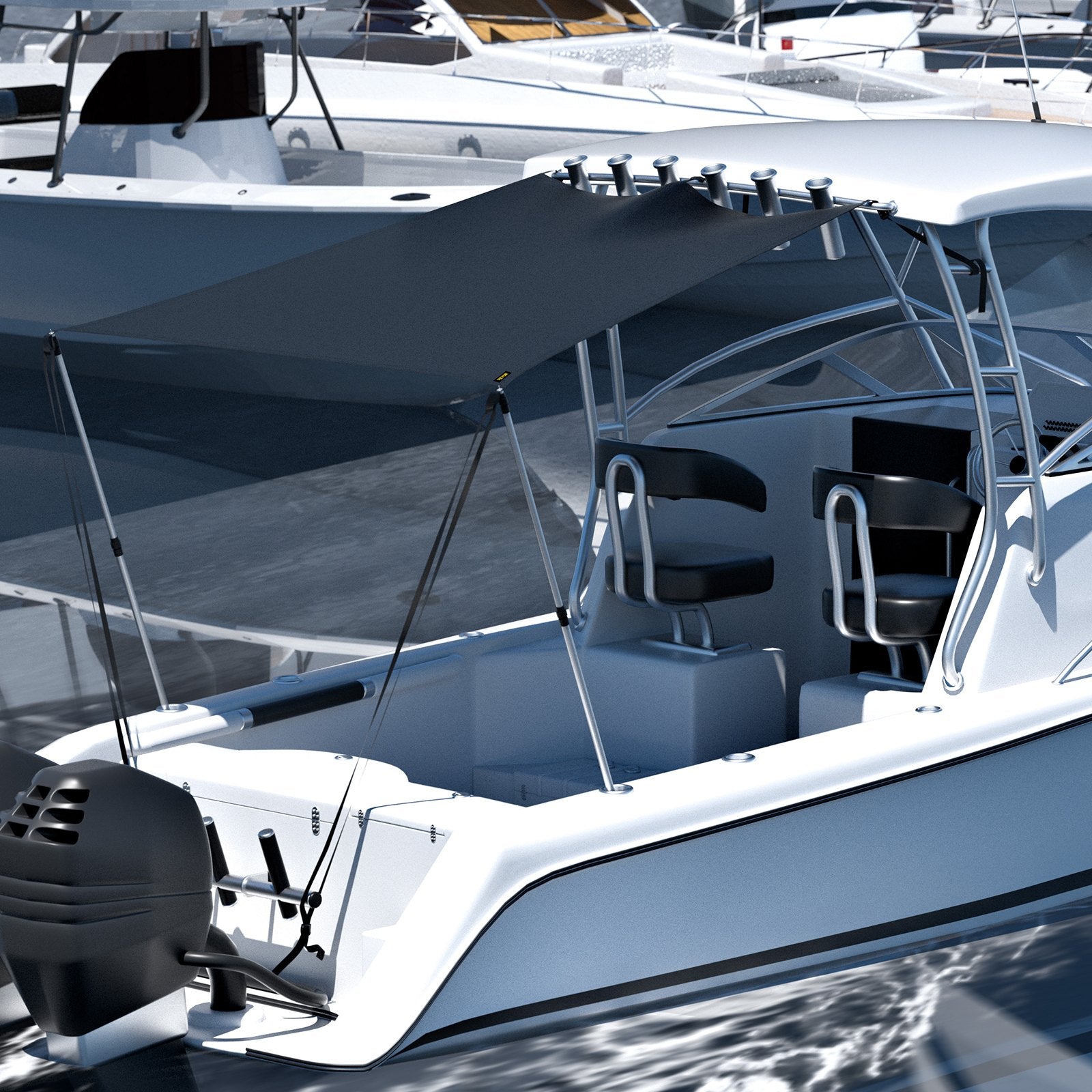 VEVOR T-Top Sun Shade Kit 4\' x 5\', UV-Proof 600D Polyester T-top Extension Kit with Rustproof Steel Telescopic Poles, Waterproof T-Top Shade Kit, Easy to Assemble for T-Tops ? Bimini Top 