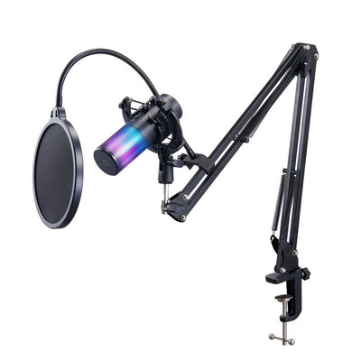 VEVOR USB Microphone, 192 kHz/24-bit, Professional Condenser Microphone Kit with Boom Arm Stand Pop Filter Shock Mount, 11 RGB Lighting Effects Mute Button Headphones Jack for Recording Gaming Singing 