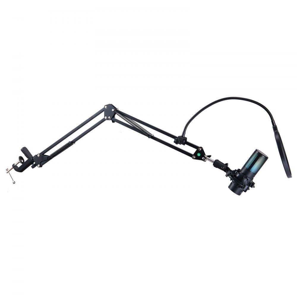 VEVOR USB Microphone, 192 kHz/24-bit, Professional Condenser Microphone Kit with Boom Arm Stand Pop Filter Shock Mount, 11 RGB Lighting Effects Mute Button Headphones Jack for Recording Gaming Singing 