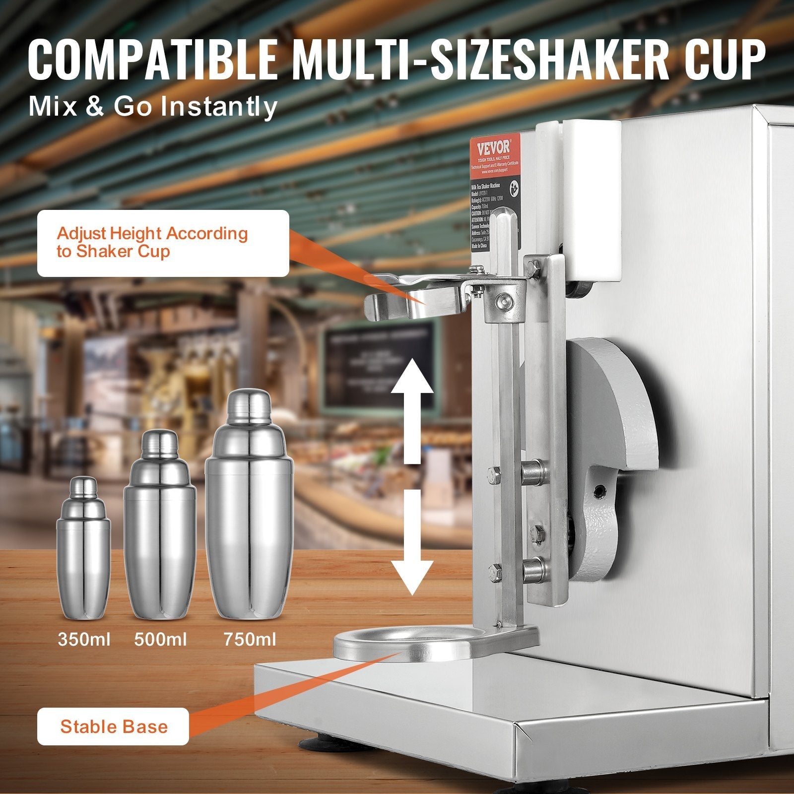VEVOR Milkshake Maker Machine, 120W Commercial Milk Tea Shaker Machine, Single Head Milk Shake Mixer Machine, 0-180s Adjustable Milkshake Blender, with 750 ml Stainless Steel Cup, for Milk Tea Store 