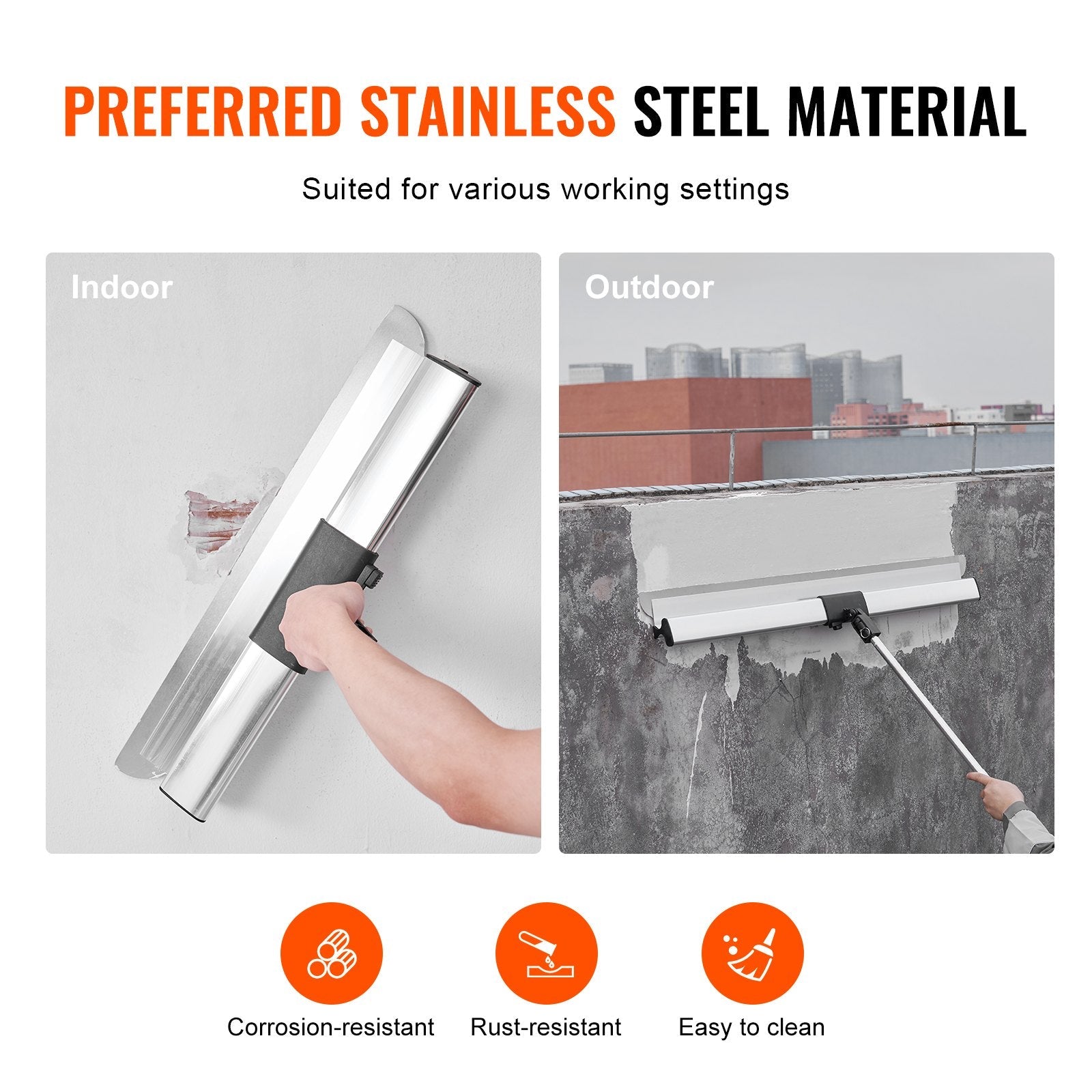 VEVOR Drywall Skimming Kit, Handle + Fixator Smoothing Knife Accessory, Professional Skim Coat Tools For Drywall, Wipe/Drywall Knife, for Gyprock / WallBoard / Plasterboard (No Blade) 