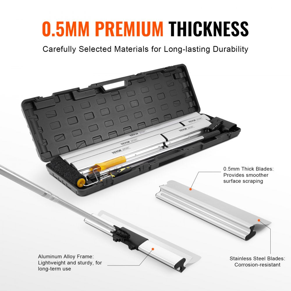 VEVOR Drywall Skimming Blade Set, 10/16/24/32/40 in Skimming Blades + 34-81.6 in Extension Handle Pole, Stainless Steel Knife Professional Skim Coat Tools, for Gyprock/WallBoard/Plasterboard 