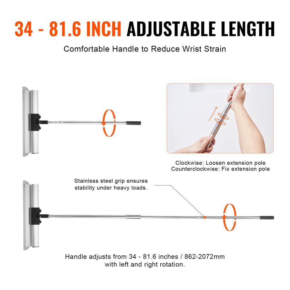VEVOR Drywall Skimming Blade Set, 10/16/24/32/40 in Skimming Blades + 34-81.6 in Extension Handle Pole, Stainless Steel Knife Professional Skim Coat Tools, for Gyprock/WallBoard/Plasterboard 