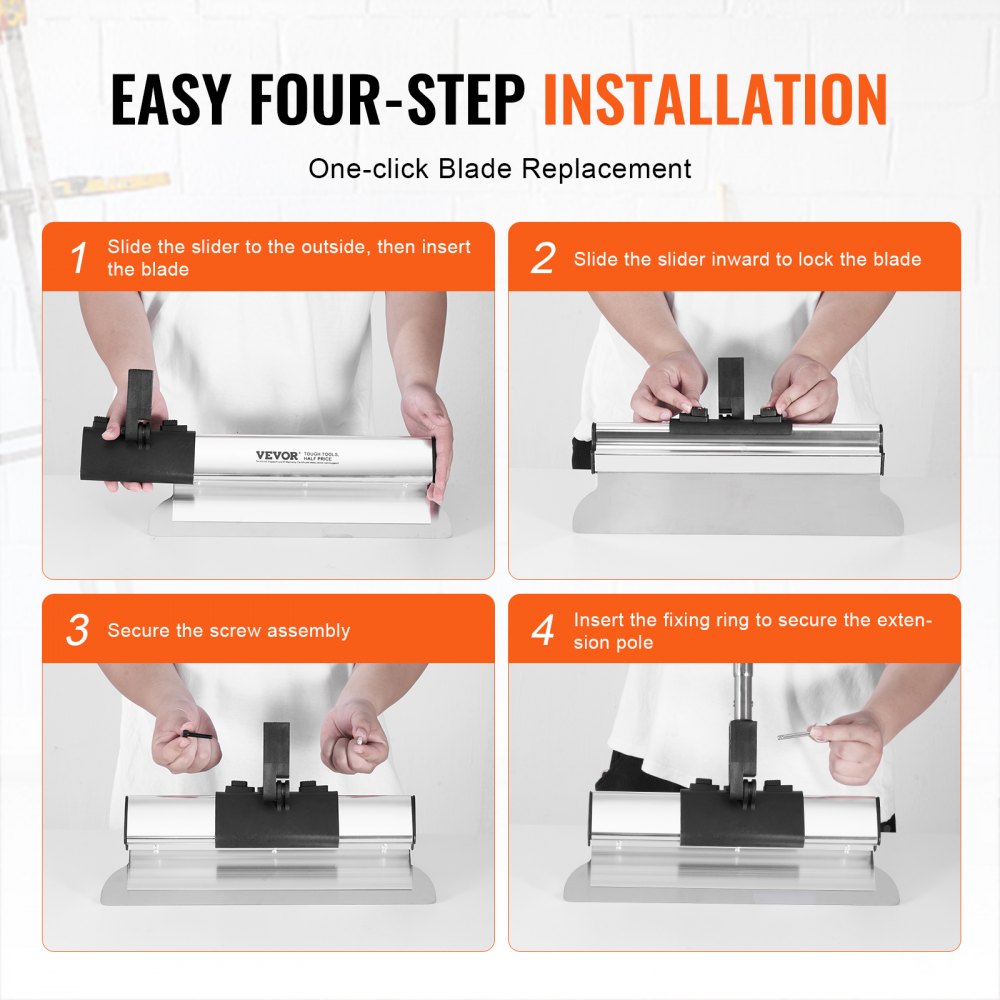 VEVOR Drywall Skimming Blade Set, 10/16/24/32/40 in Skimming Blades + 34-81.6 in Extension Handle Pole, Stainless Steel Knife Professional Skim Coat Tools, for Gyprock/WallBoard/Plasterboard 