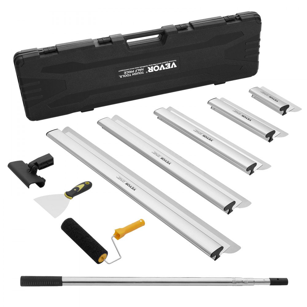 VEVOR Drywall Skimming Blade Set, 10/16/24/32/40 in Skimming Blades + 34-81.6 in Extension Handle Pole, Stainless Steel Knife Professional Skim Coat Tools, for Gyprock/WallBoard/Plasterboard 
