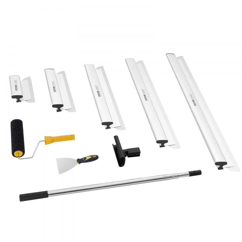 VEVOR Drywall Skimming Blade Set, 10/16/24/32/40 in Skimming Blades + 34-81.6 in Extension Handle Pole, Stainless Steel Knife Professional Skim Coat Tools, for Gyprock/WallBoard/Plasterboard 