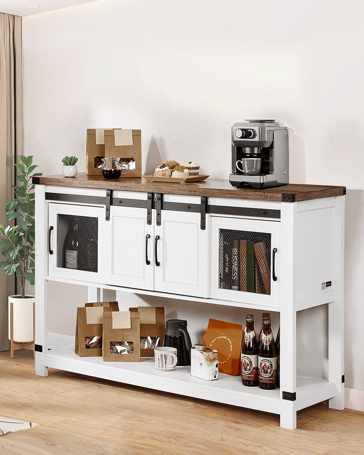 VEVOR Coffee Bar Cabinet 4-Tier Coffee Bar Table with Barn Doors for Living Room 