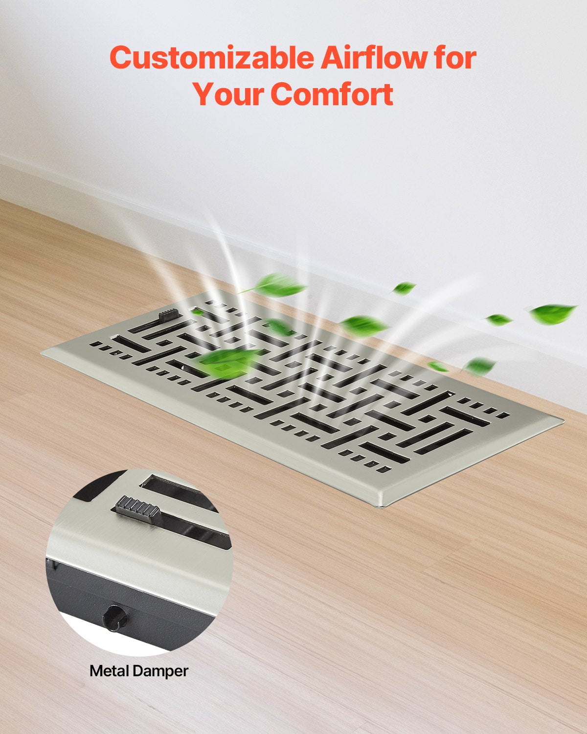 VEVOR Floor Registers 4x10 Inch 2-Pack Iron Floor Vents for HVAC Nickel-Plated 