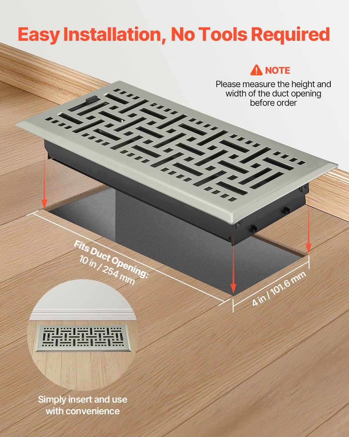 VEVOR Floor Registers 4x10 Inch 2-Pack Iron Floor Vents for HVAC Nickel-Plated 
