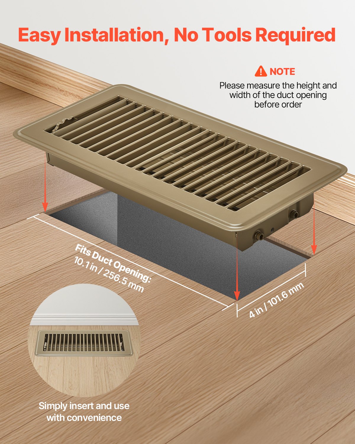 VEVOR Floor Registers 4 x 10 Inch 6-Pack Iron Floor Vents for HVAC Vents Brown 