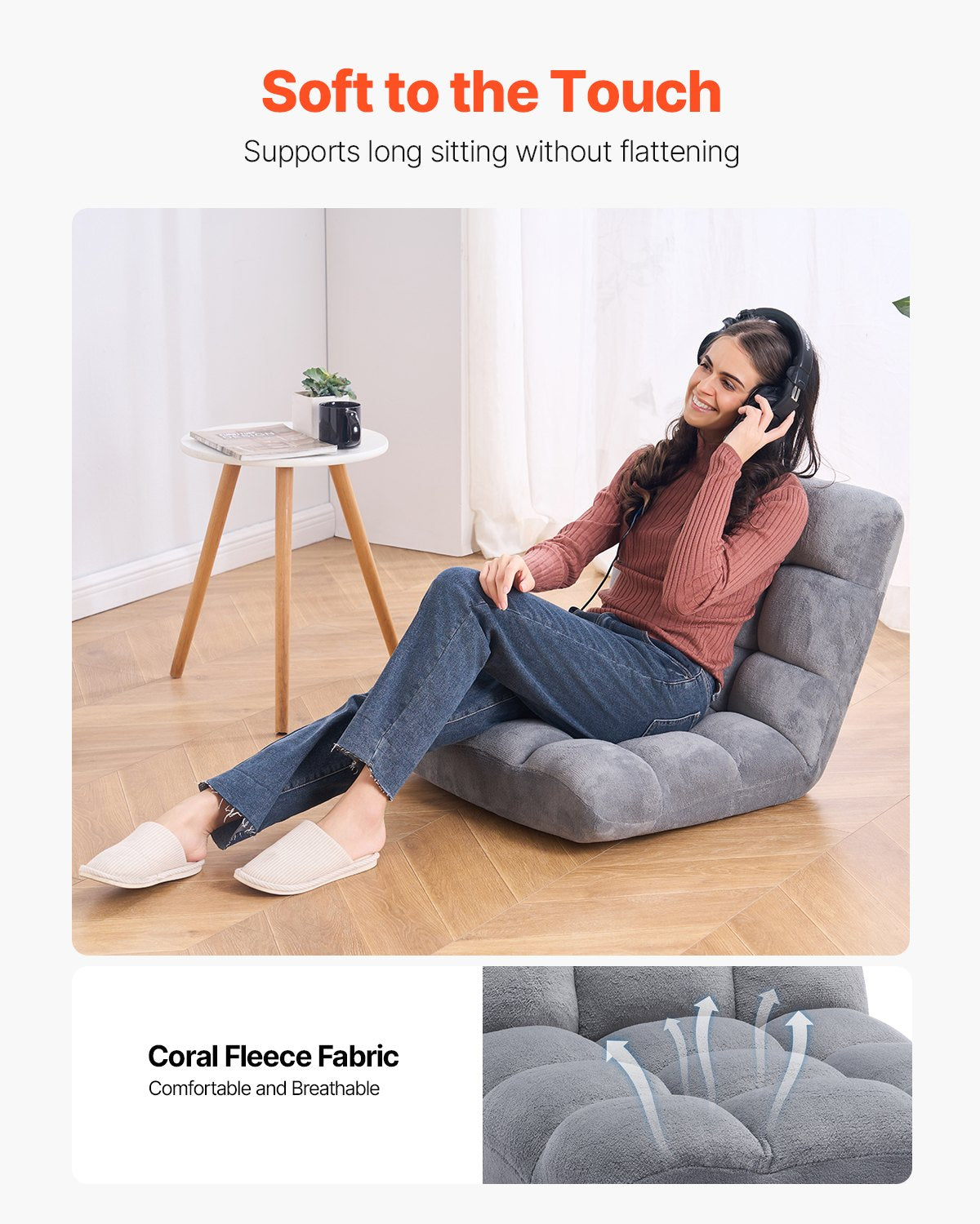 VEVOR Floor Chair with Back Support Folding Sofa Chair 14 Adjustable Positions 