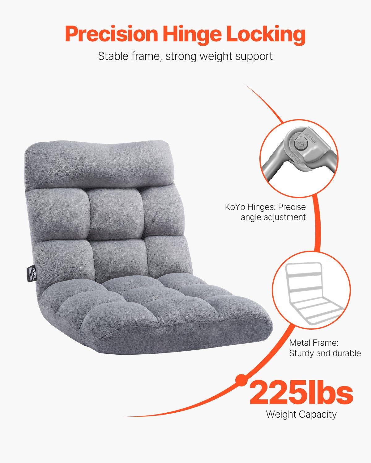 VEVOR Floor Chair with Back Support Folding Sofa Chair 14 Adjustable Positions 