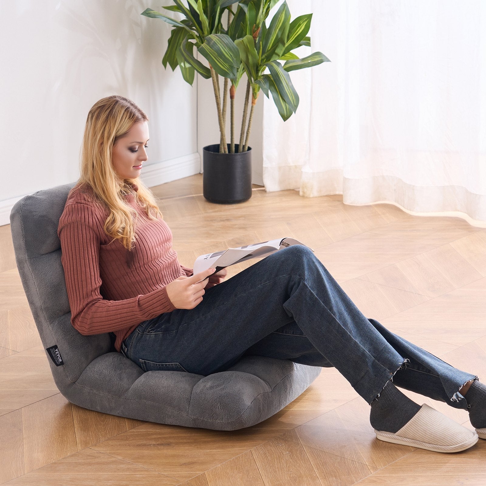 VEVOR Floor Chair with Back Support Folding Sofa Chair 14 Adjustable Positions 