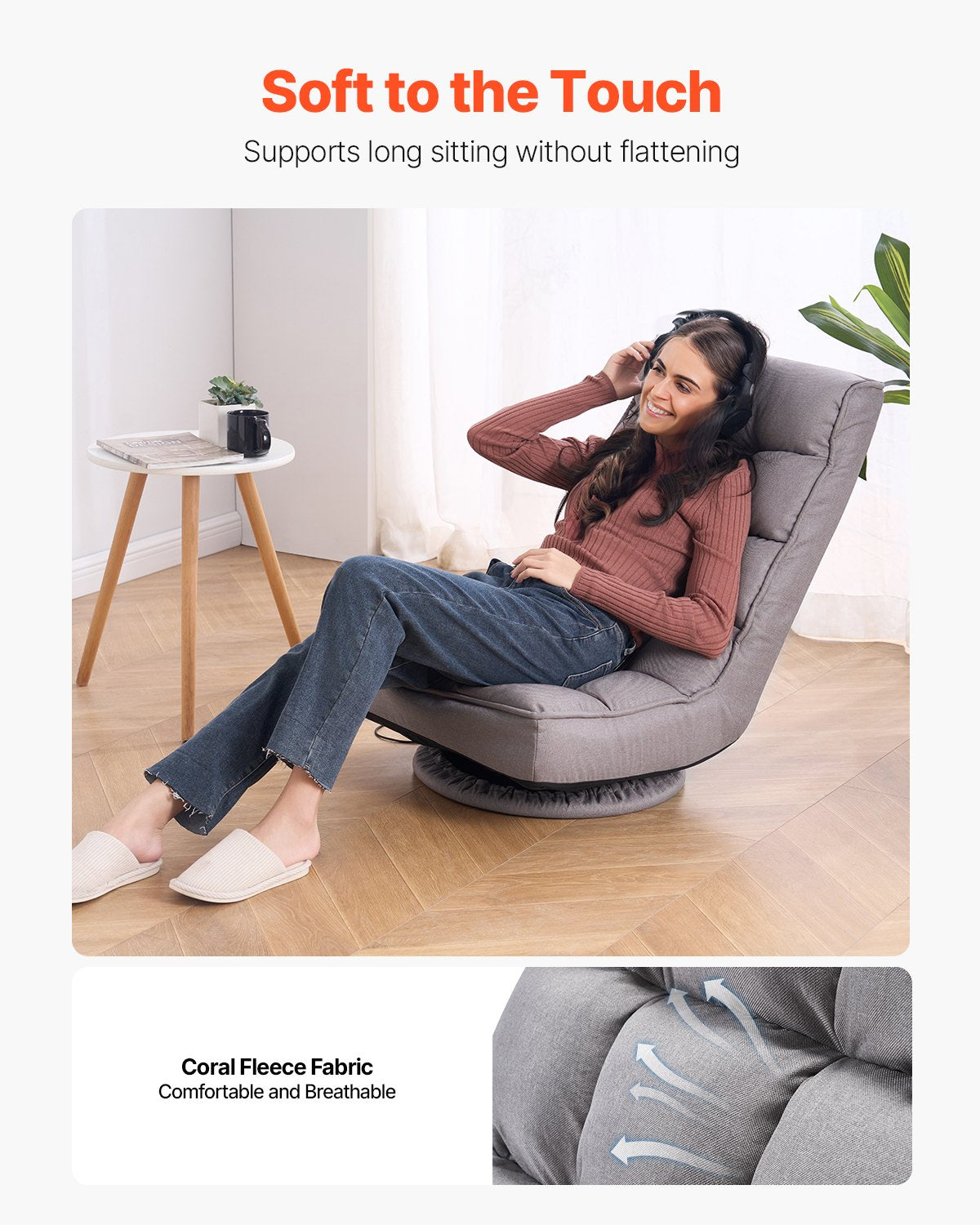 VEVOR 360° Swivel Floor Gaming Chair with 4 Adjustable Position Folding Chair 