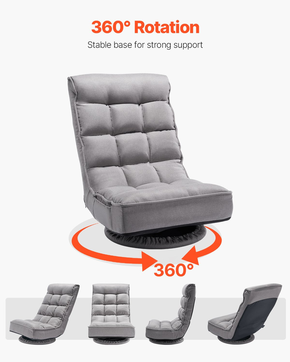 VEVOR 360° Swivel Floor Gaming Chair with 4 Adjustable Position Folding Chair 