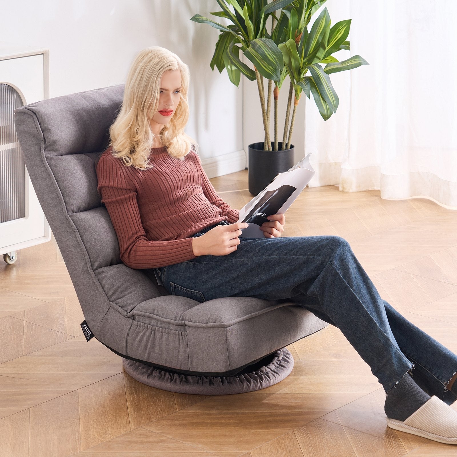 VEVOR 360° Swivel Floor Gaming Chair with 4 Adjustable Position Folding Chair 