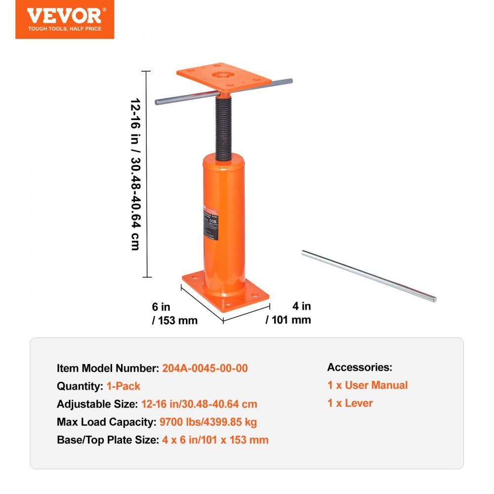 VEVOR Adjustable Floor Jack Post House Floor Leveling Lift 12"-16" Height Range 