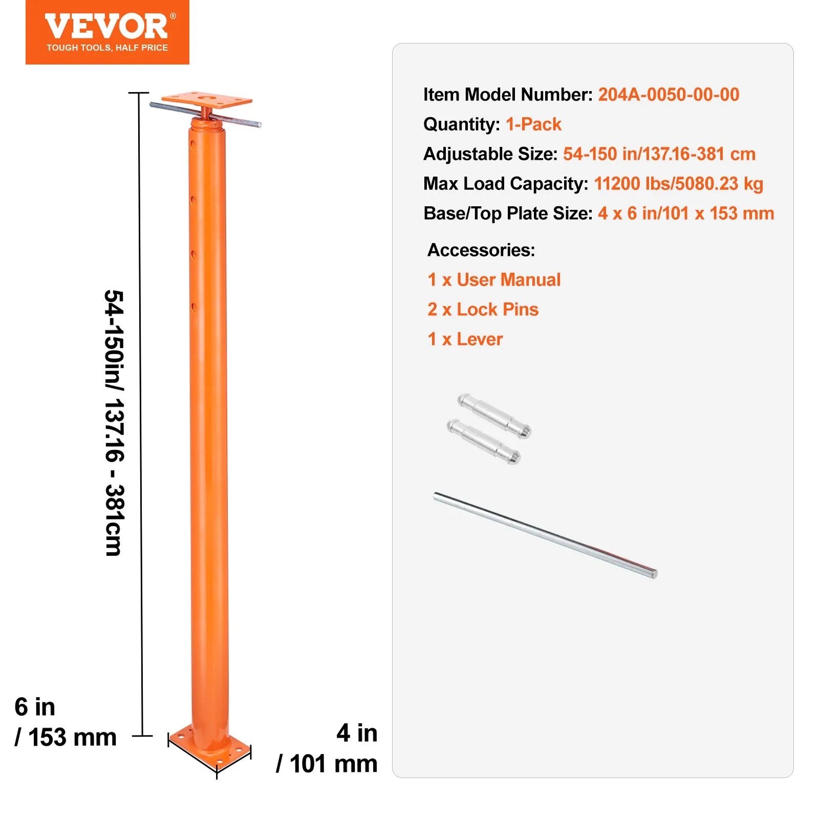 VEVOR Adjustable Floor Jack Post House Floor Leveling Lift 54"-150" Height Range
