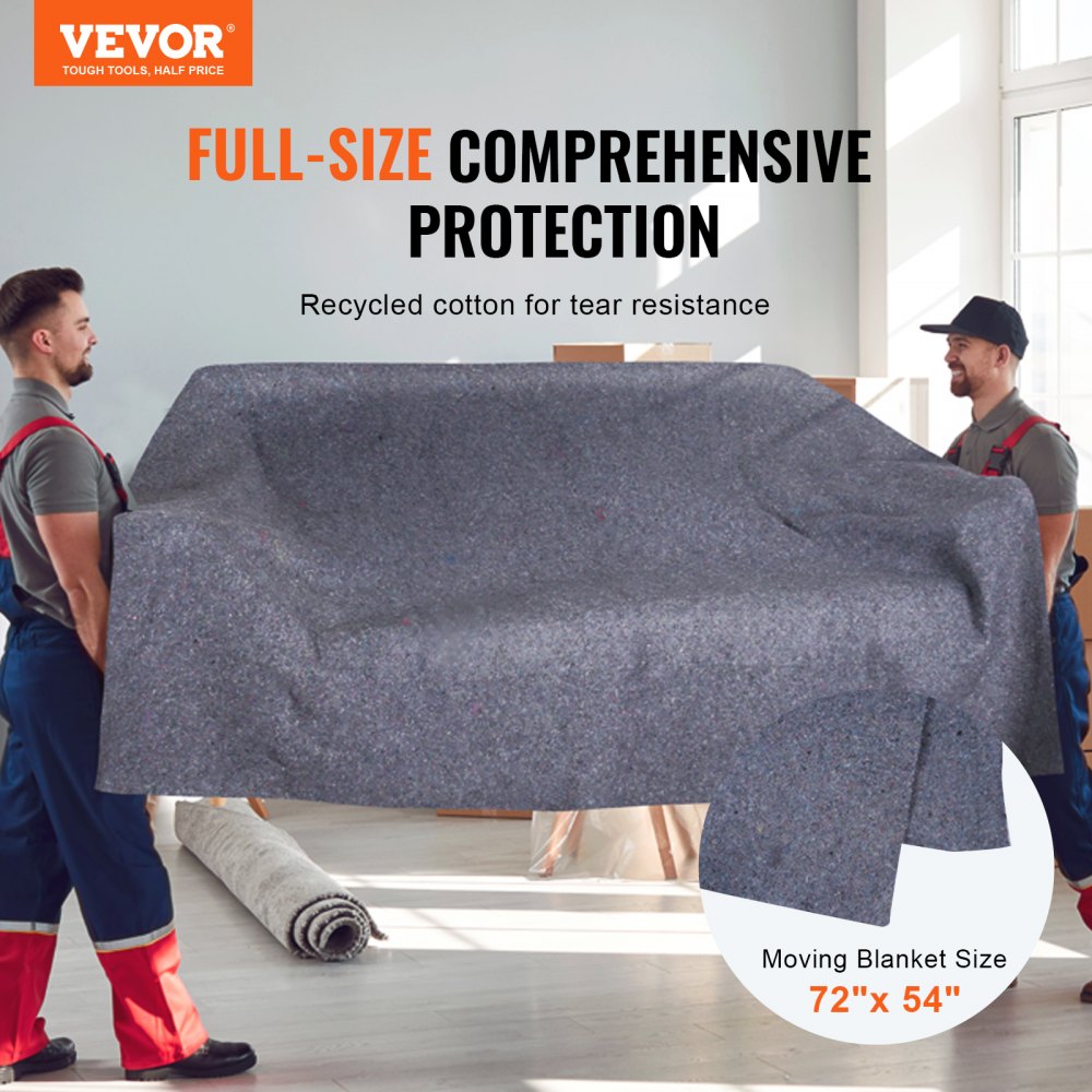 VEVOR Moving Blankets, 72" x 54", 21 lbs/dz Weight, 24 Packs, Professional Recycled Cotton Packing Blanket, Large Heavy Duty Shipping Mover Pads Perfect for Protecting Furniture, Floors, Appliances 