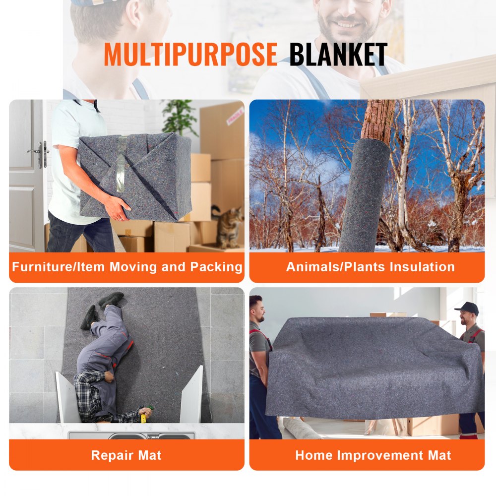 VEVOR Moving Blankets, 72" x 54", 21 lbs/dz Weight, 24 Packs, Professional Recycled Cotton Packing Blanket, Large Heavy Duty Shipping Mover Pads Perfect for Protecting Furniture, Floors, Appliances 