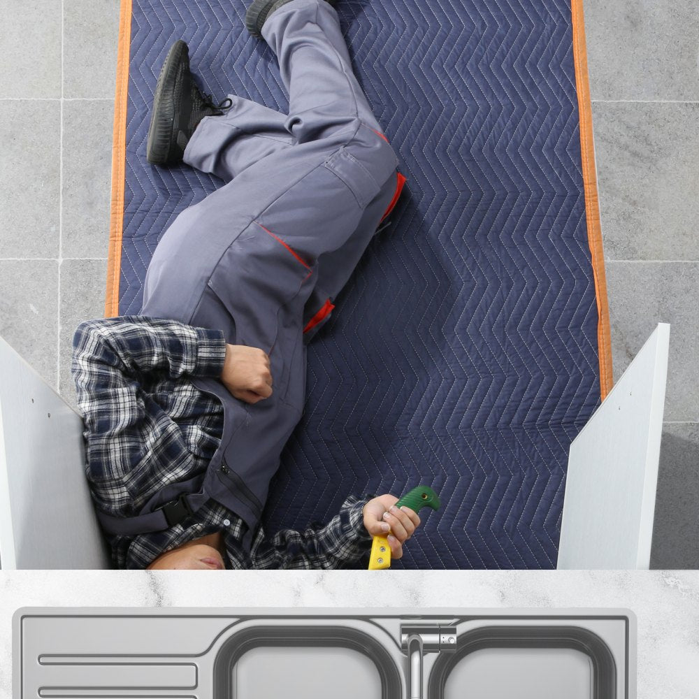 VEVOR Moving Blankets, 80" x 72", 35 lbs/dz Weight, 12 Packs, Professional Non-Woven & Recycled Cotton Packing Blanket, Heavy Duty Mover Pads for Protecting Furniture, Floors, Appliances, Blue/Orange 