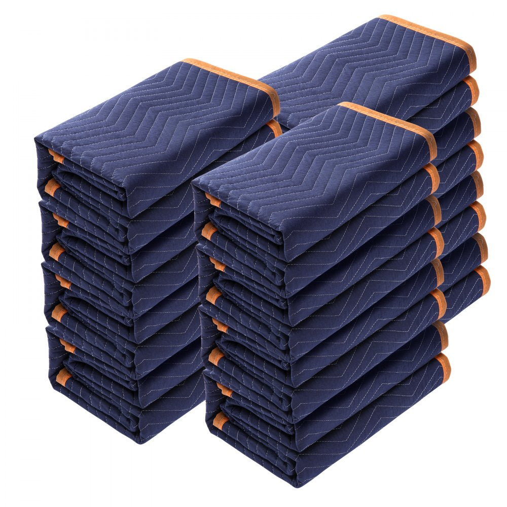 VEVOR Moving Blankets, 80" x 72", 35 lbs/dz Weight, 12 Packs, Professional Non-Woven & Recycled Cotton Packing Blanket, Heavy Duty Mover Pads for Protecting Furniture, Floors, Appliances, Blue/Orange 