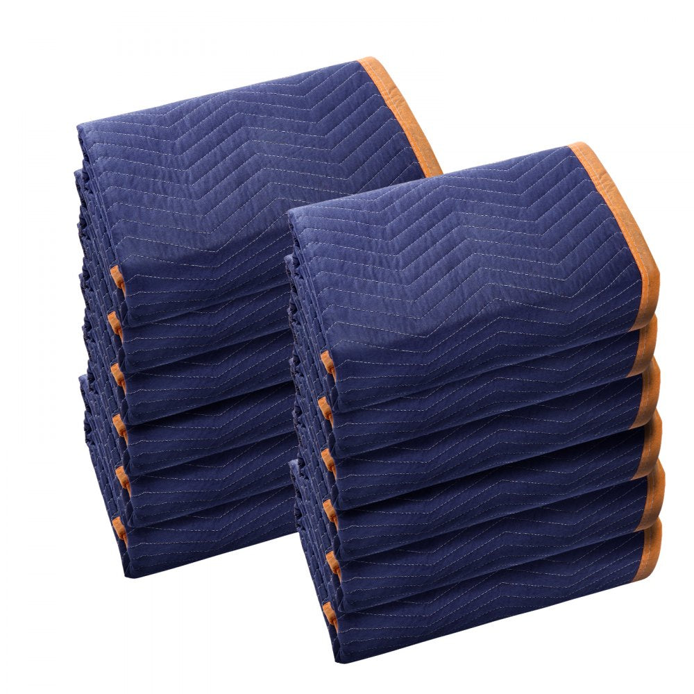 VEVOR Moving Blankets, 80" x 72", 35 lbs/dz Weight, 12 Packs, Professional Non-Woven & Recycled Cotton Packing Blanket, Heavy Duty Mover Pads for Protecting Furniture, Floors, Appliances, Blue/Orange 