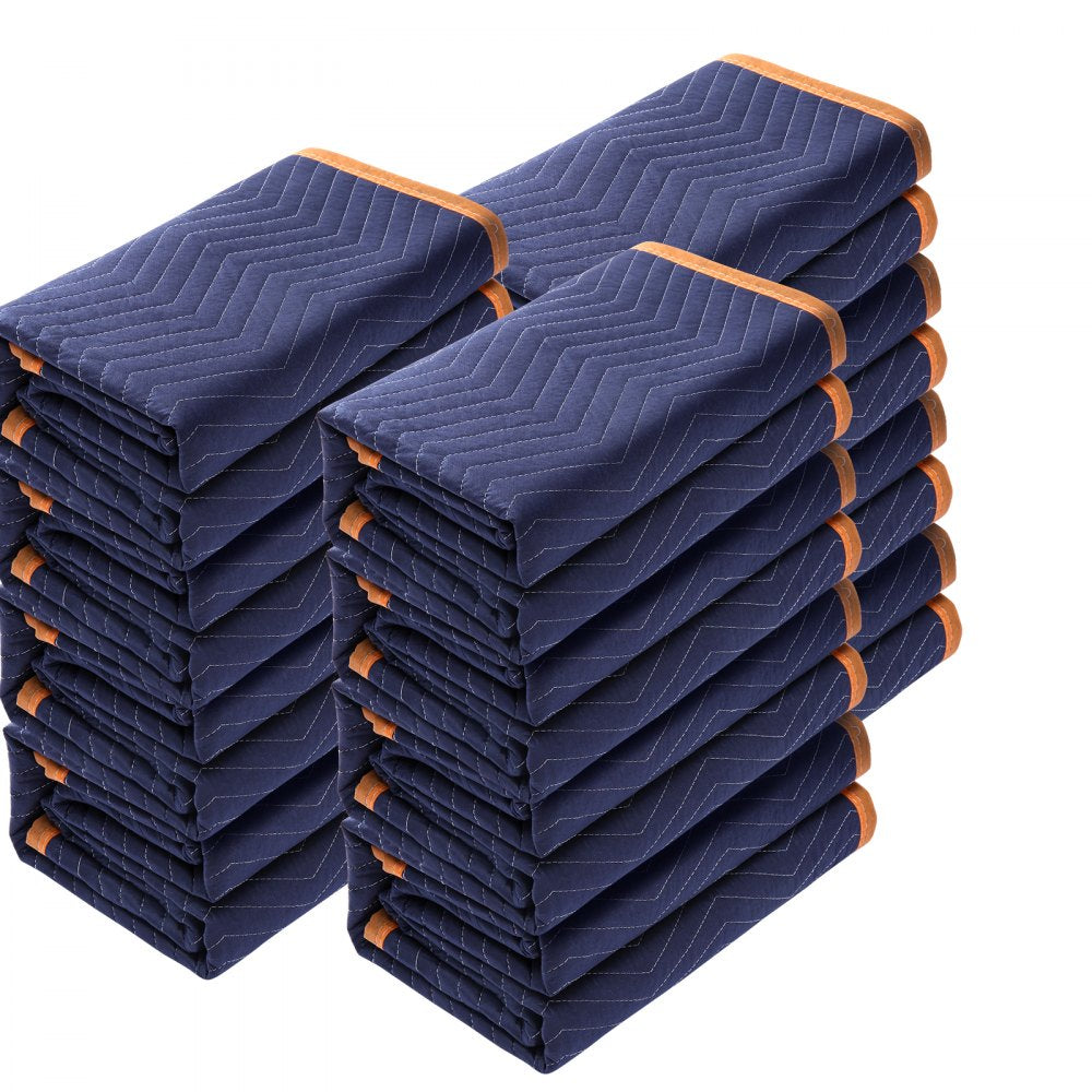 VEVOR Moving Blankets, 80" x 72", 35 lbs/dz Weight, 12 Packs, Professional Non-Woven & Recycled Cotton Packing Blanket, Heavy Duty Mover Pads for Protecting Furniture, Floors, Appliances, Blue/Orange 