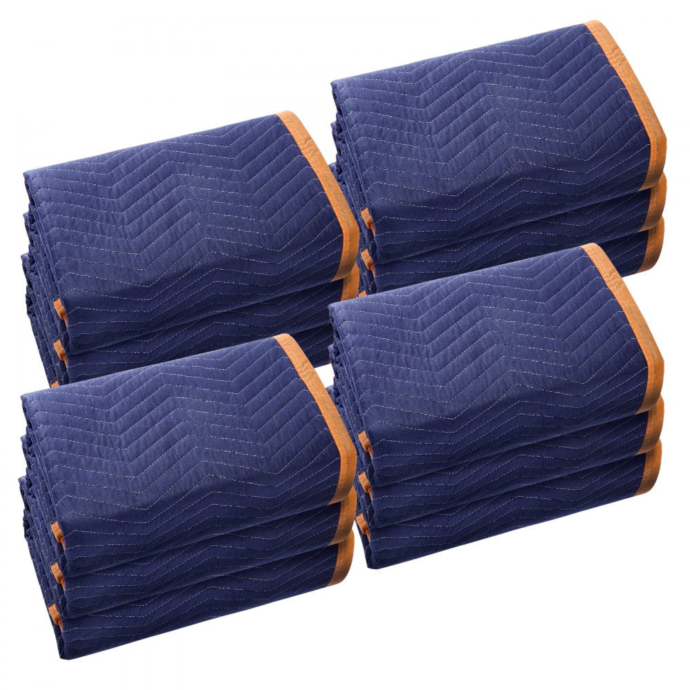 VEVOR Moving Blankets, 80" x 72", 35 lbs/dz Weight, 12 Packs, Professional Non-Woven & Recycled Cotton Packing Blanket, Heavy Duty Mover Pads for Protecting Furniture, Floors, Appliances, Blue/Orange 