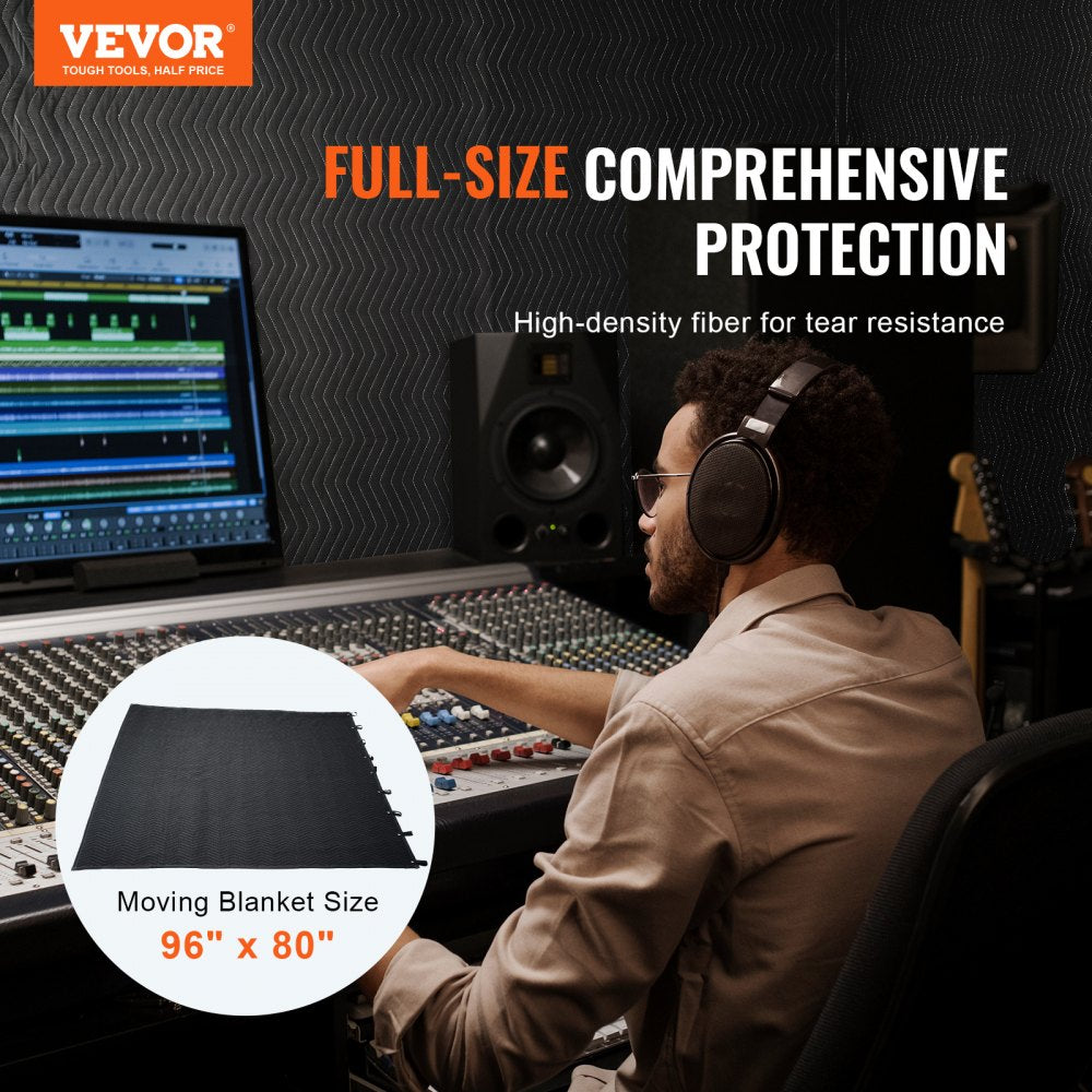 VEVOR Sound Dampening Blanket, 96" x 80", Extra Large Studio Grommeted Soundproof Blanket with Grommets, Light Blocker for Door Acoustic Noise Blocking Blanket Studio Sound Absorption Sheet, Black 