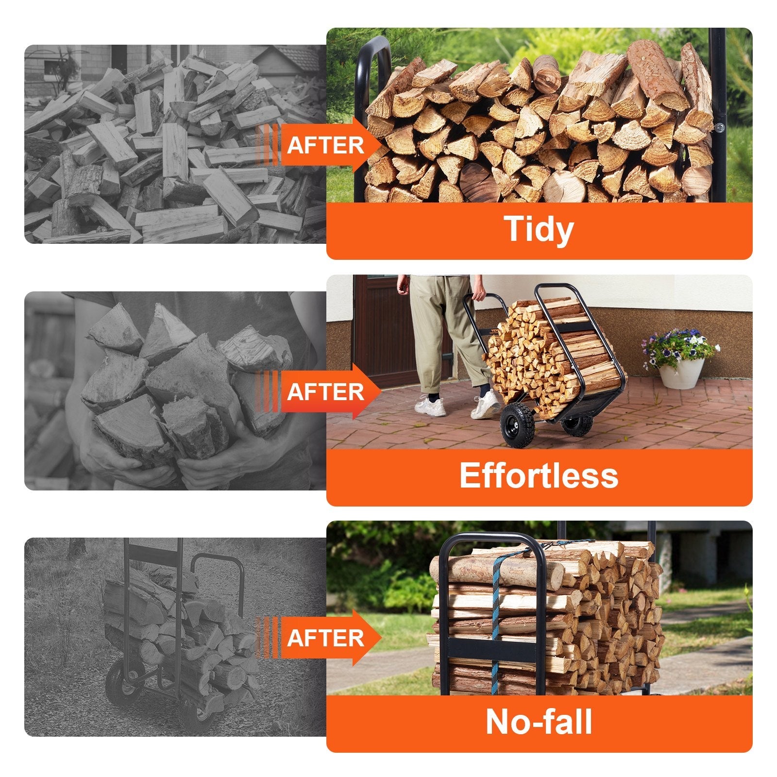 VEVOR Firewood Log Cart, 250 lbs Load Capacity, Outdoor and Indoor Wood Rack Storage Mover with Pneumatic Rubber Wheels, Heavy Duty Steel Dolly Hauler, Firewood Carrier for Fireplace, Fire Pit, Black 
