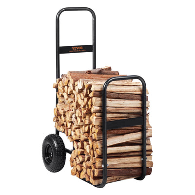 VEVOR Firewood Log Cart, 250 lbs Load Capacity, Outdoor and Indoor Wood Rack Storage Mover with Pneumatic Rubber Wheels, Heavy Duty Steel Dolly Hauler, Firewood Carrier for Fireplace, Fire Pit, Black 