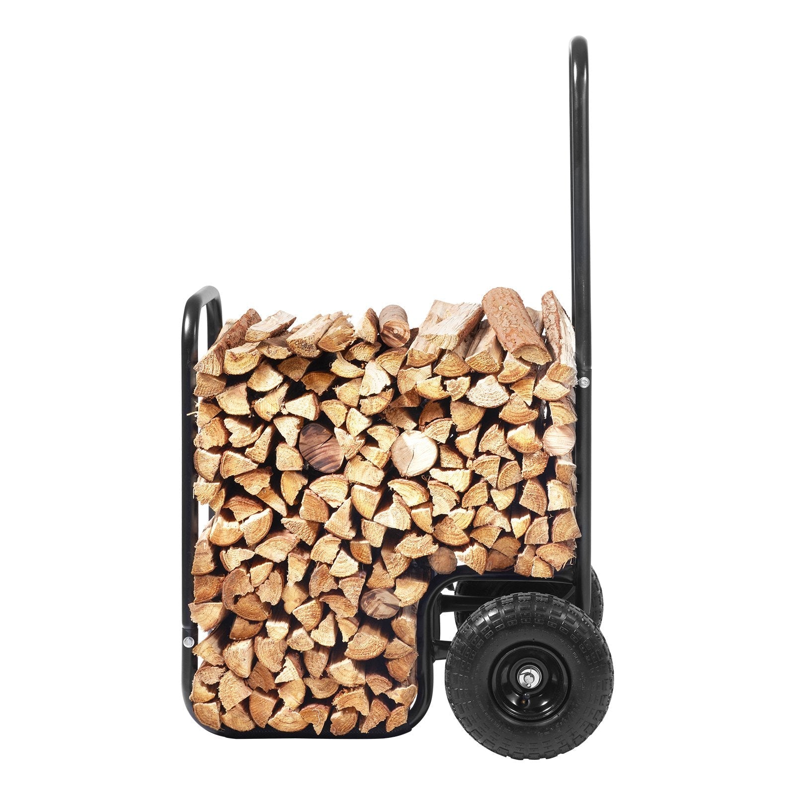 VEVOR Firewood Log Cart, 250 lbs Load Capacity, Outdoor and Indoor Wood Rack Storage Mover with Pneumatic Rubber Wheels, Heavy Duty Steel Dolly Hauler, Firewood Carrier for Fireplace, Fire Pit, Black 