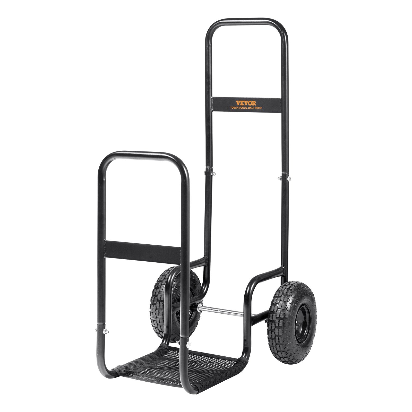 VEVOR Firewood Log Cart, 250 lbs Load Capacity, Outdoor and Indoor Wood Rack Storage Mover with Pneumatic Rubber Wheels, Heavy Duty Steel Dolly Hauler, Firewood Carrier for Fireplace, Fire Pit, Black 