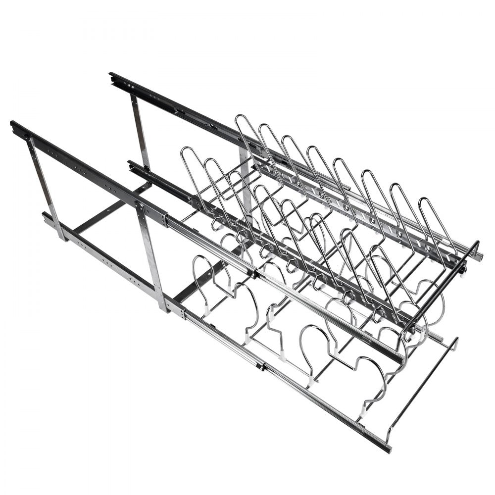 VEVOR Pan and Pot Rack, 2-Tier Expandable Pull Out Under Cabinet Organizer, Cookie Sheet Baking Pans Tray Racks, Adjustable Wire Dividers, Steel Lid Holder for Kitchen Cabinet & Pantry Storage, 12"W 