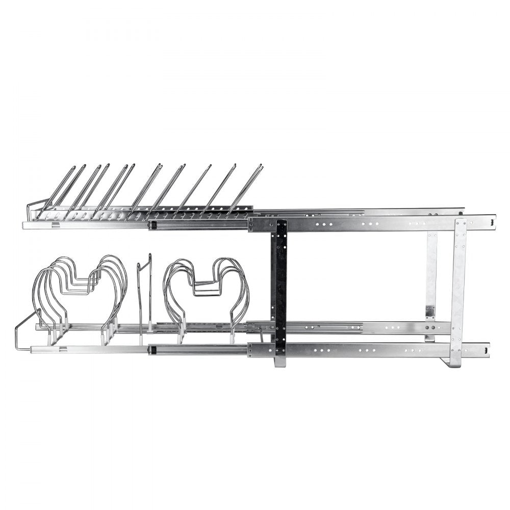 VEVOR Pan and Pot Rack, 2-Tier Expandable Pull Out Under Cabinet Organizer, Cookie Sheet Baking Pans Tray Racks, Adjustable Wire Dividers, Steel Lid Holder for Kitchen Cabinet & Pantry Storage, 12"W 