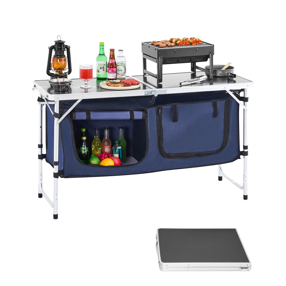 Camping Kitchen Table – Folding Outdoor Cook Station with Storage & Carry Bag