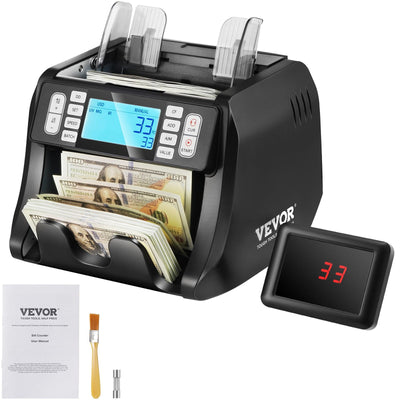 VEVOR Money Counter Machine, Bill Counter with UV, MG, IR and DD Counterfeit Detection, USD & EUR Cash Counting Machine with Add and Batch Modes, Large LCD & External Display, Not applicable to Canadian dollars 