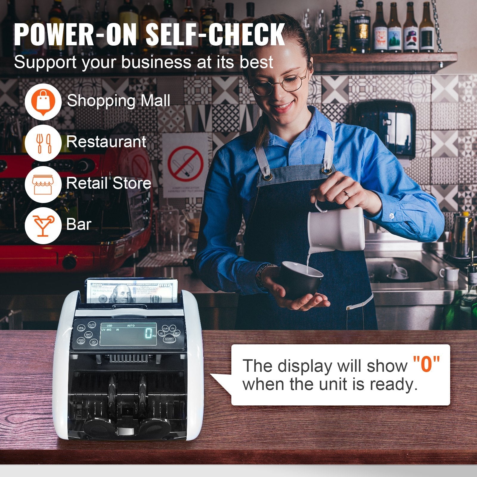 VEVOR Money Counter Machine, Bill Counter with UV, MG, IR and DD Counterfeit Detection, USD & EUR Cash Counting Machine with Large LCD & External Display for Small Business?Not applicable to Canadian dollars 