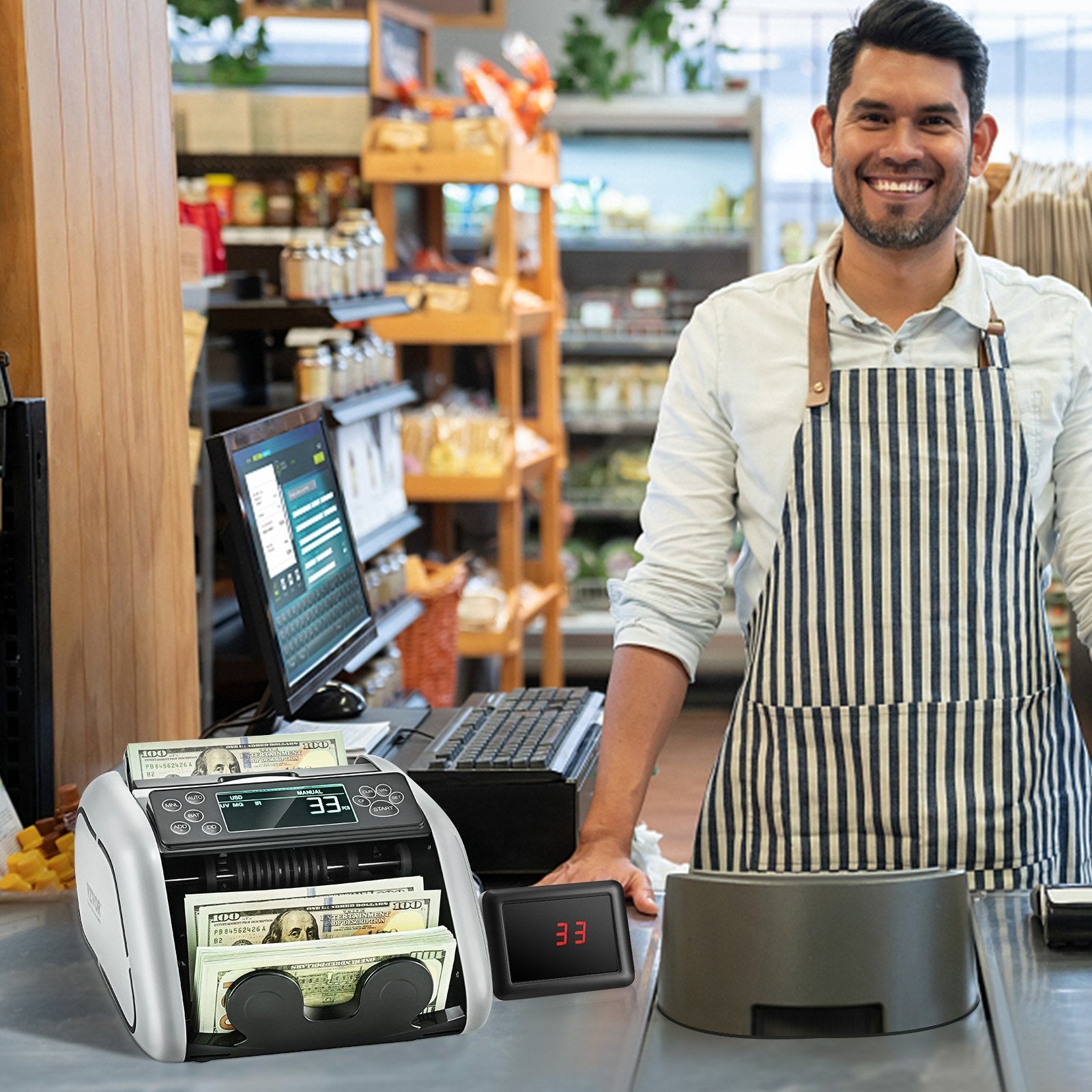 VEVOR Money Counter Machine, Bill Counter with UV, MG, IR and DD Counterfeit Detection, USD & EUR Cash Counting Machine with Large LCD & External Display for Small Business?Not applicable to Canadian dollars 