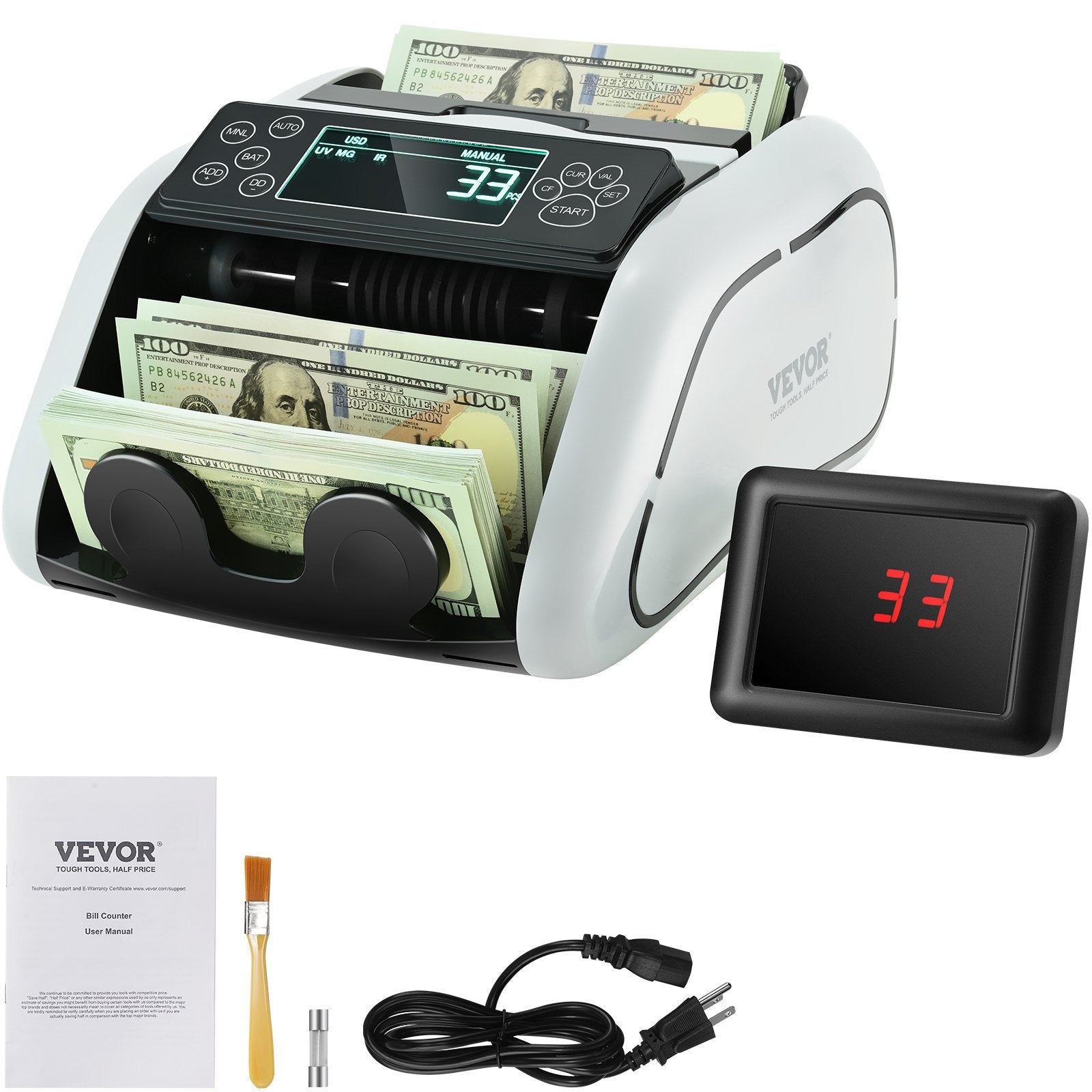 VEVOR Money Counter Machine, Bill Counter with UV, MG, IR and DD Counterfeit Detection, USD & EUR Cash Counting Machine with Large LCD & External Display for Small Business?Not applicable to Canadian dollars 