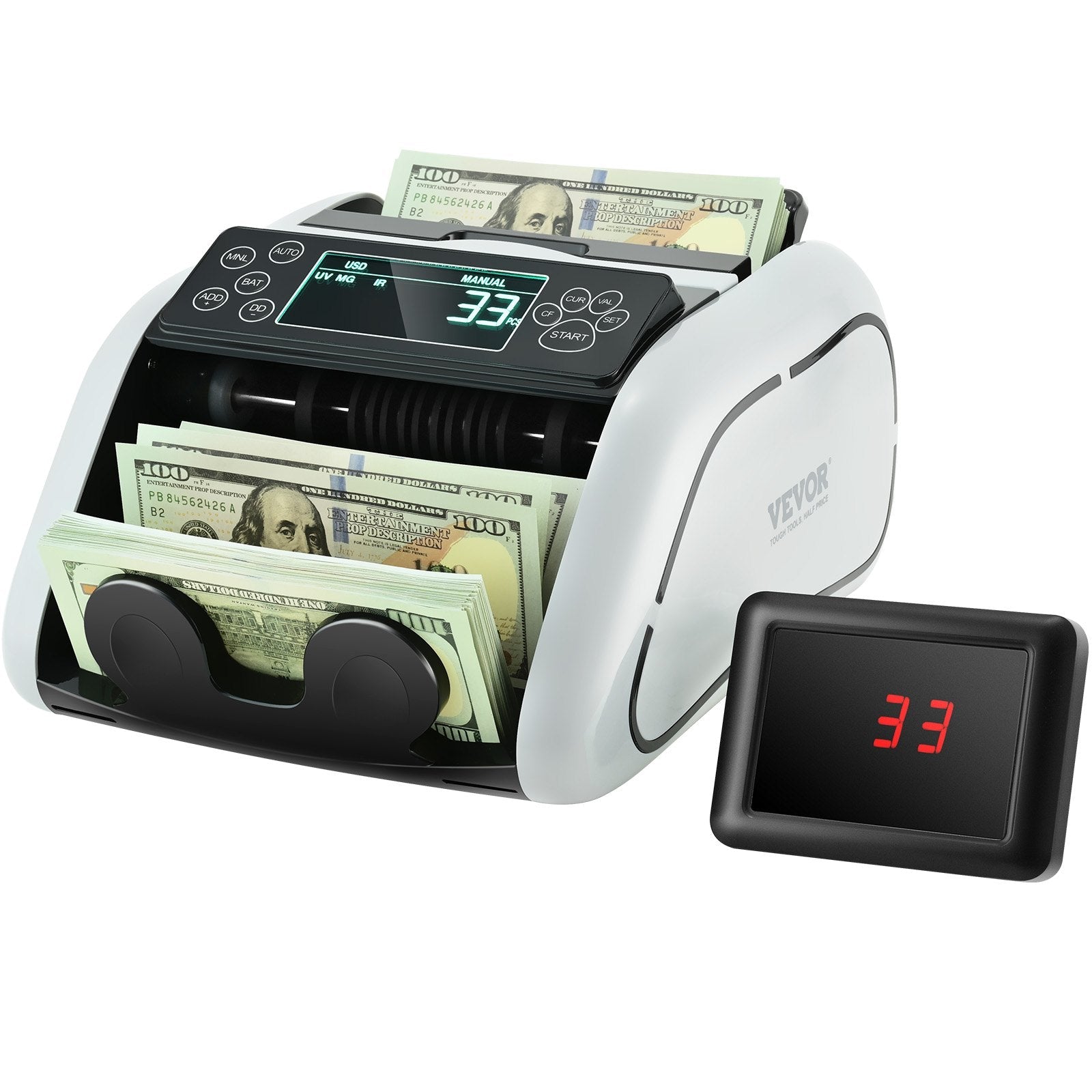 VEVOR Money Counter Machine, Bill Counter with UV, MG, IR and DD Counterfeit Detection, USD & EUR Cash Counting Machine with Large LCD & External Display for Small Business?Not applicable to Canadian dollars 