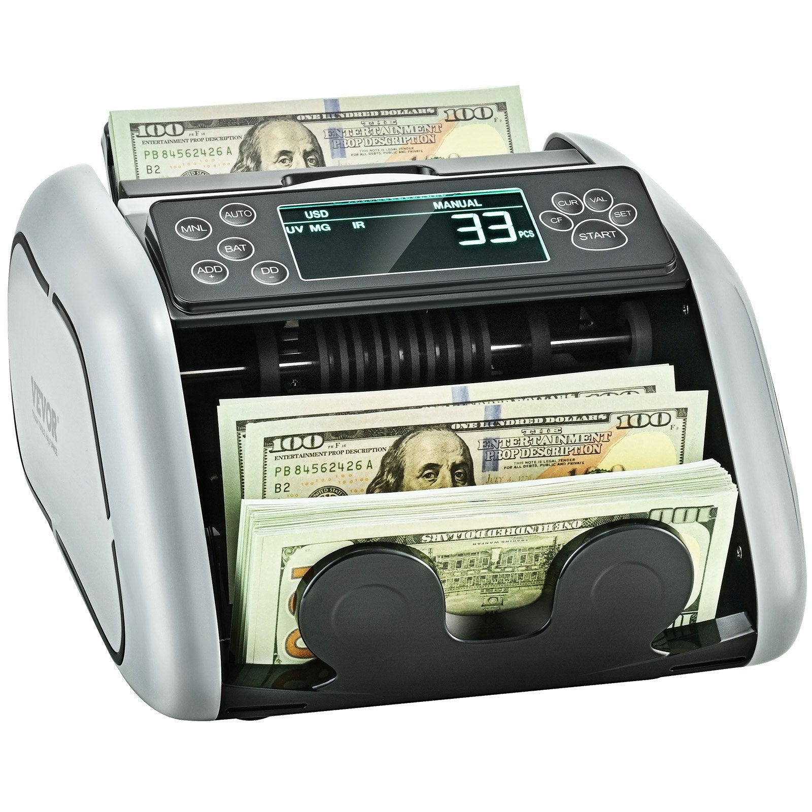 VEVOR Money Counter Machine, Bill Counter with UV, MG, IR and DD Counterfeit Detection, USD & EUR Cash Counting Machine with Large LCD & External Display for Small Business?Not applicable to Canadian dollars 