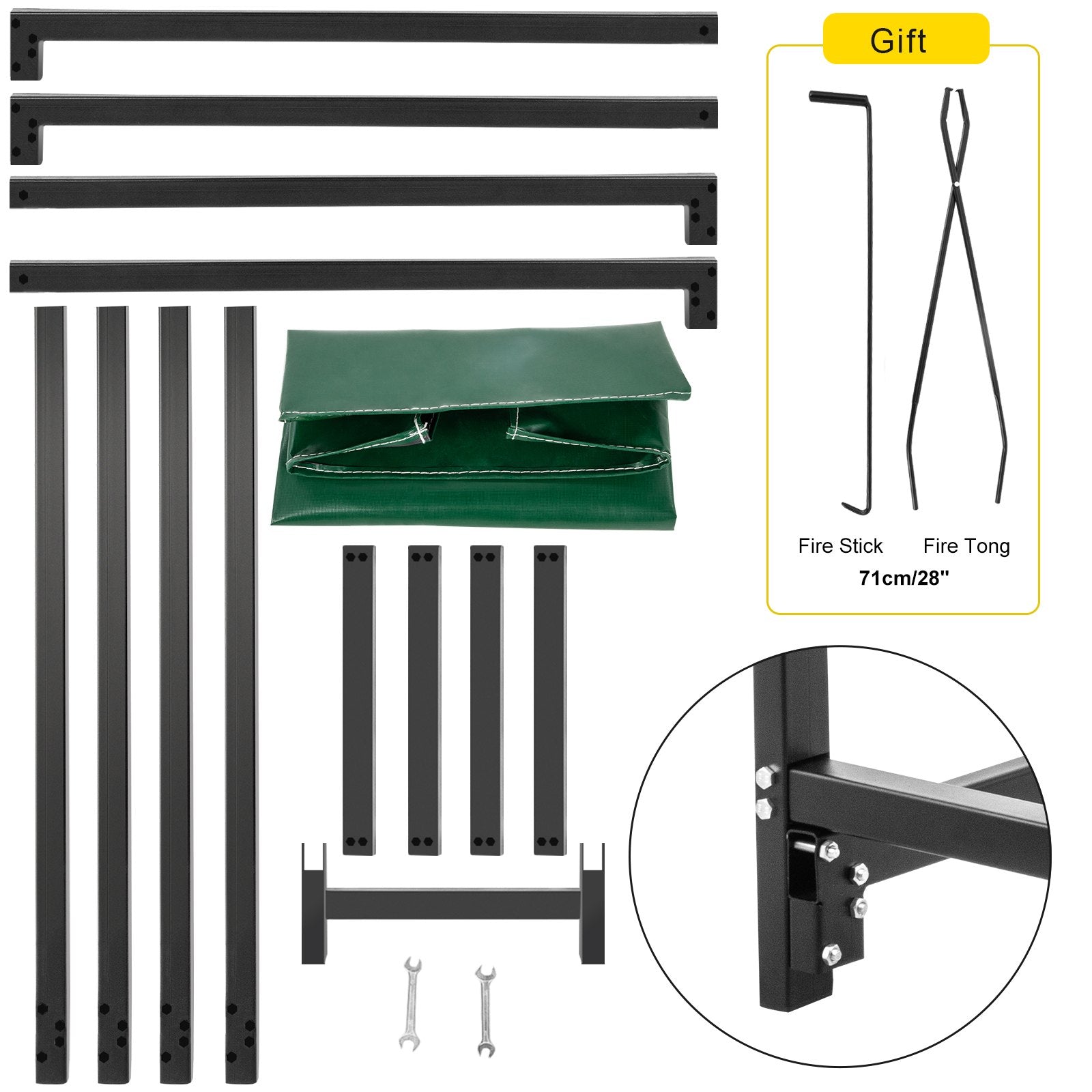 VEVOR Firewood Log Rack, 8ft Firewood Rack Outdoor, Black Firewood Rack stand, Steel Outdoor Wood Rack, Firewood Log Holder with Load Capacity 1300lbs, Firewood Rack with Cover & Fireplace Tool Set 