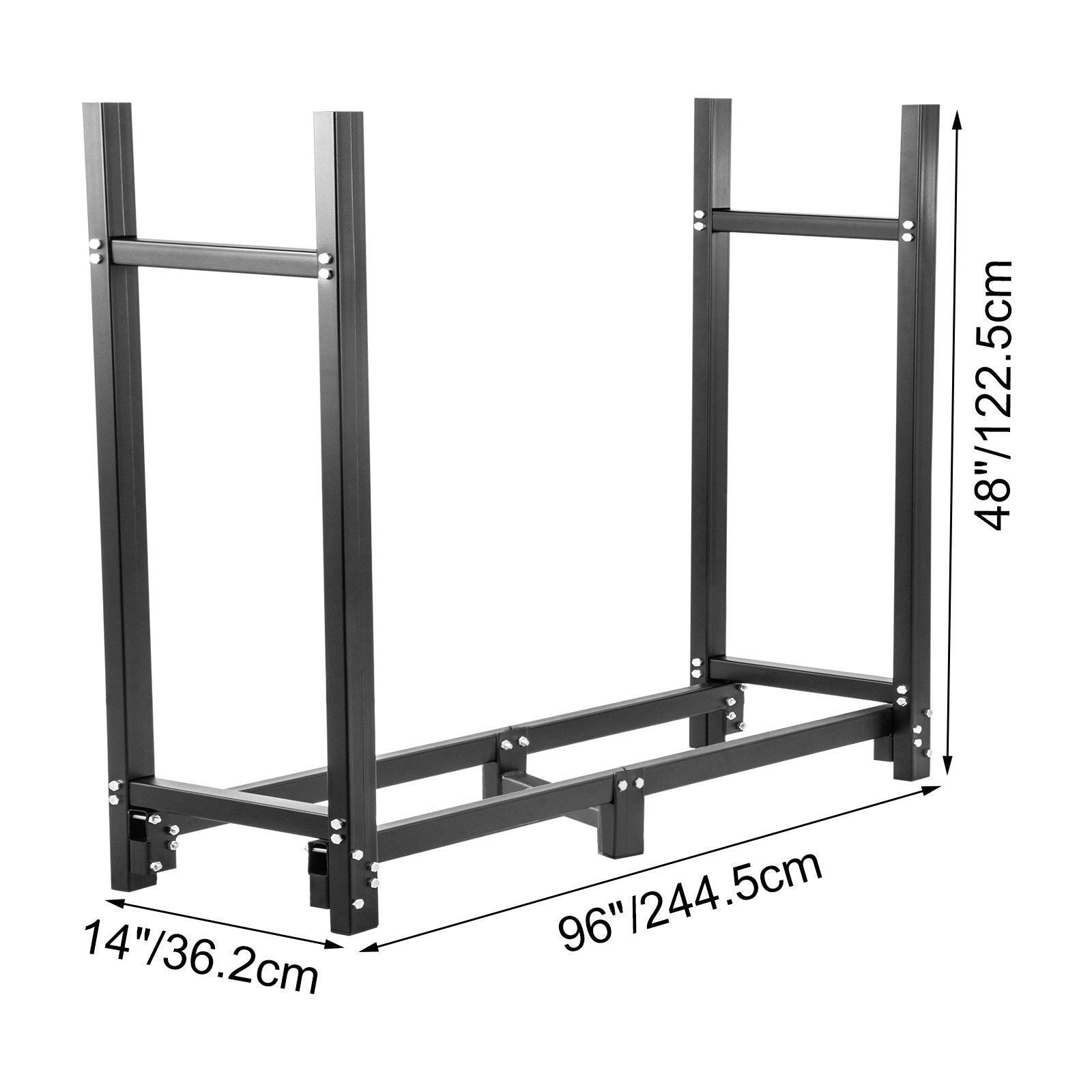 VEVOR Firewood Log Rack, 8ft Firewood Rack Outdoor, Black Firewood Rack stand, Steel Outdoor Wood Rack, Firewood Log Holder with Load Capacity 1300lbs, Firewood Rack with Cover & Fireplace Tool Set 
