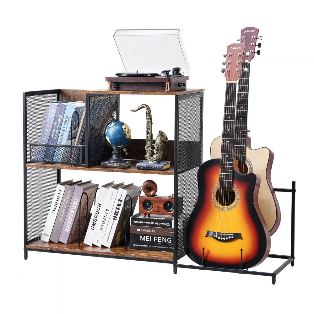 VEVOR Record Player Stand 3-Tier Metal Turntable Stand with Guitar Store Black 