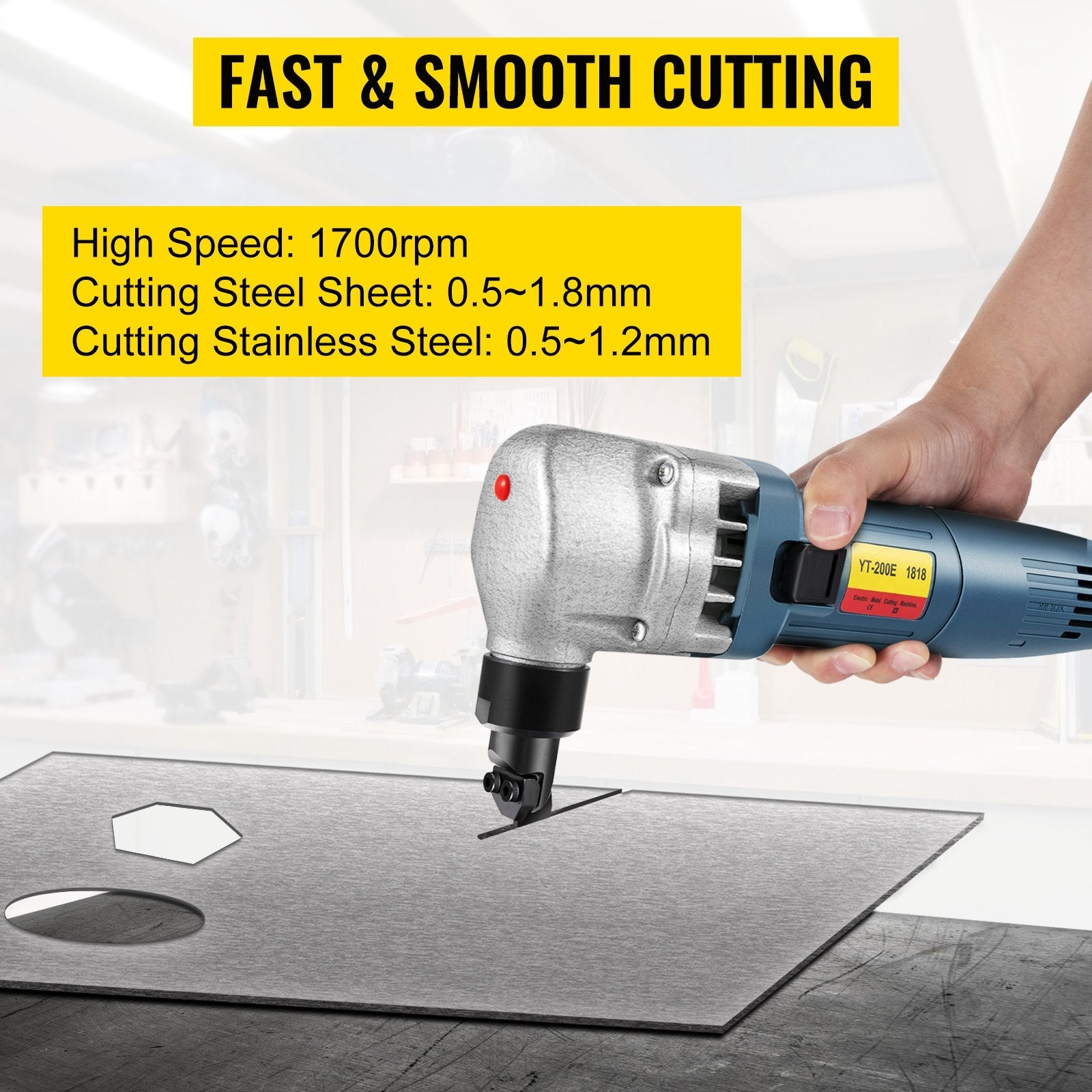 VEVOR Sheet Metal Nibbler 380W, Electric Metal Nibbler 1800RPM High Speed Rotor 0.07in/1.8mm, Metal Nibbler Cutter w Replaced Blades Storage Case for Cutting Stainless Steel, Aluminium, Plastic 