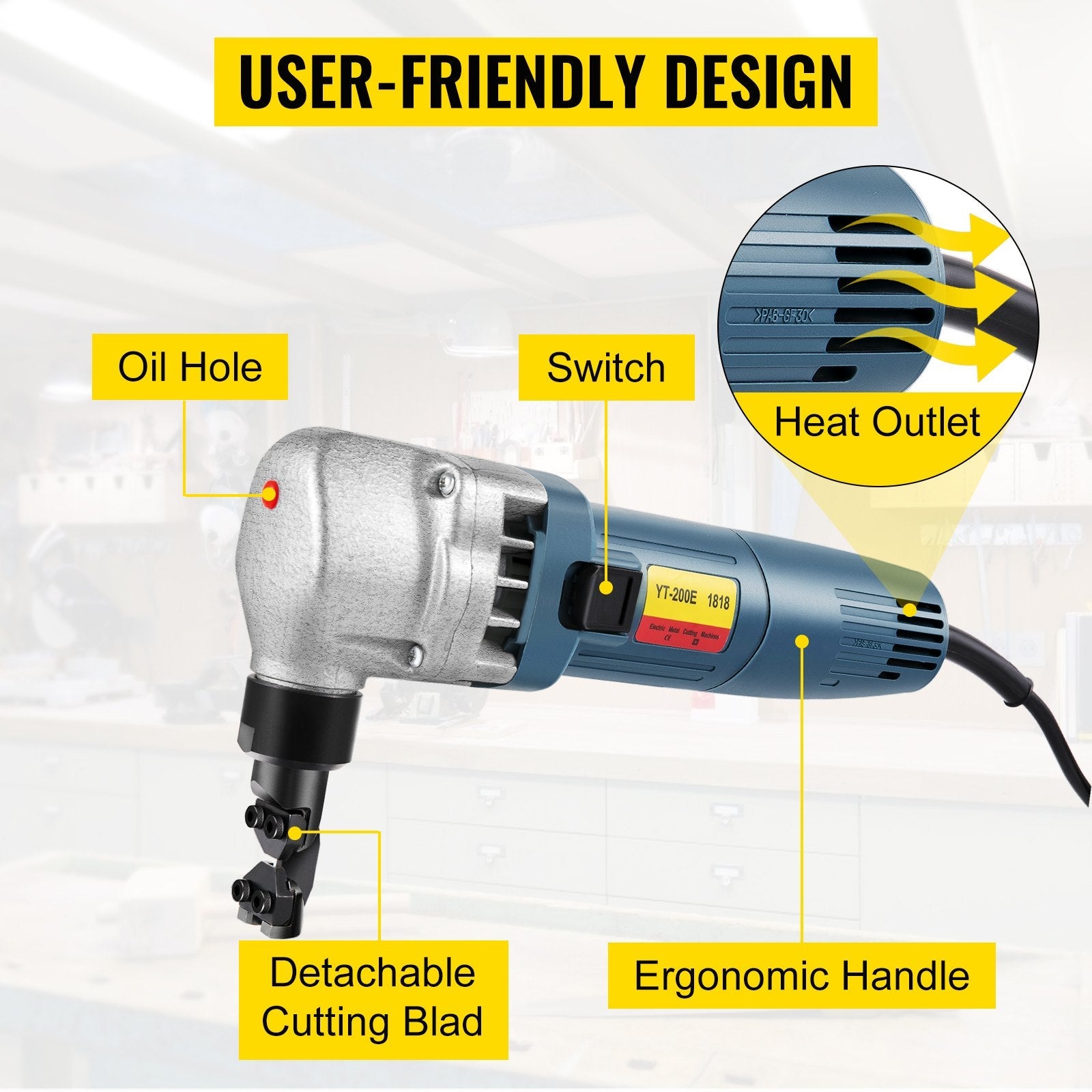VEVOR Sheet Metal Nibbler 380W, Electric Metal Nibbler 1800RPM High Speed Rotor 0.07in/1.8mm, Metal Nibbler Cutter w Replaced Blades Storage Case for Cutting Stainless Steel, Aluminium, Plastic 