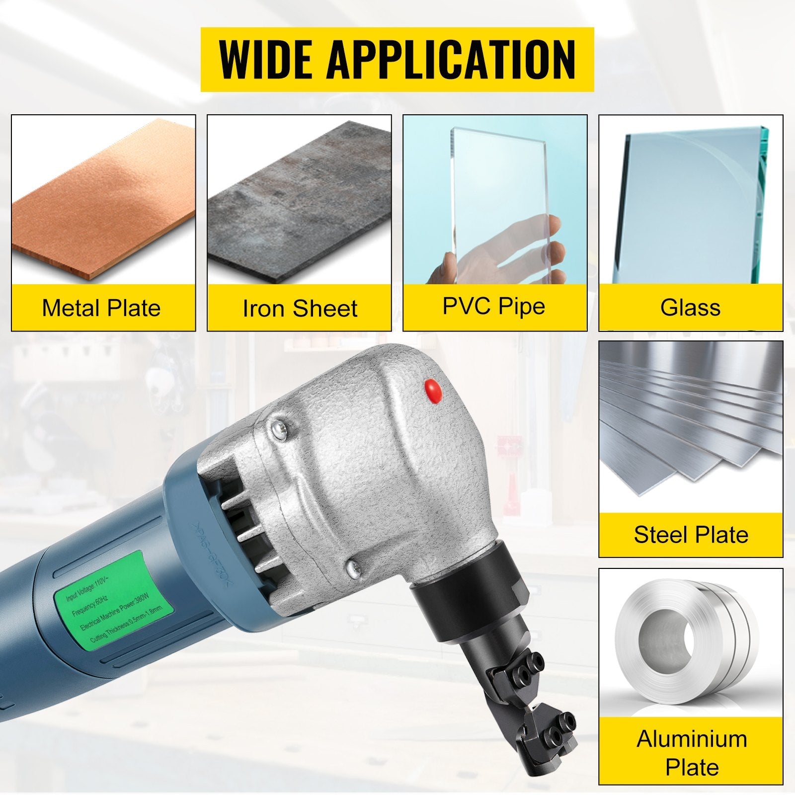 VEVOR Sheet Metal Nibbler 380W, Electric Metal Nibbler 1800RPM High Speed Rotor 0.07in/1.8mm, Metal Nibbler Cutter w Replaced Blades Storage Case for Cutting Stainless Steel, Aluminium, Plastic 