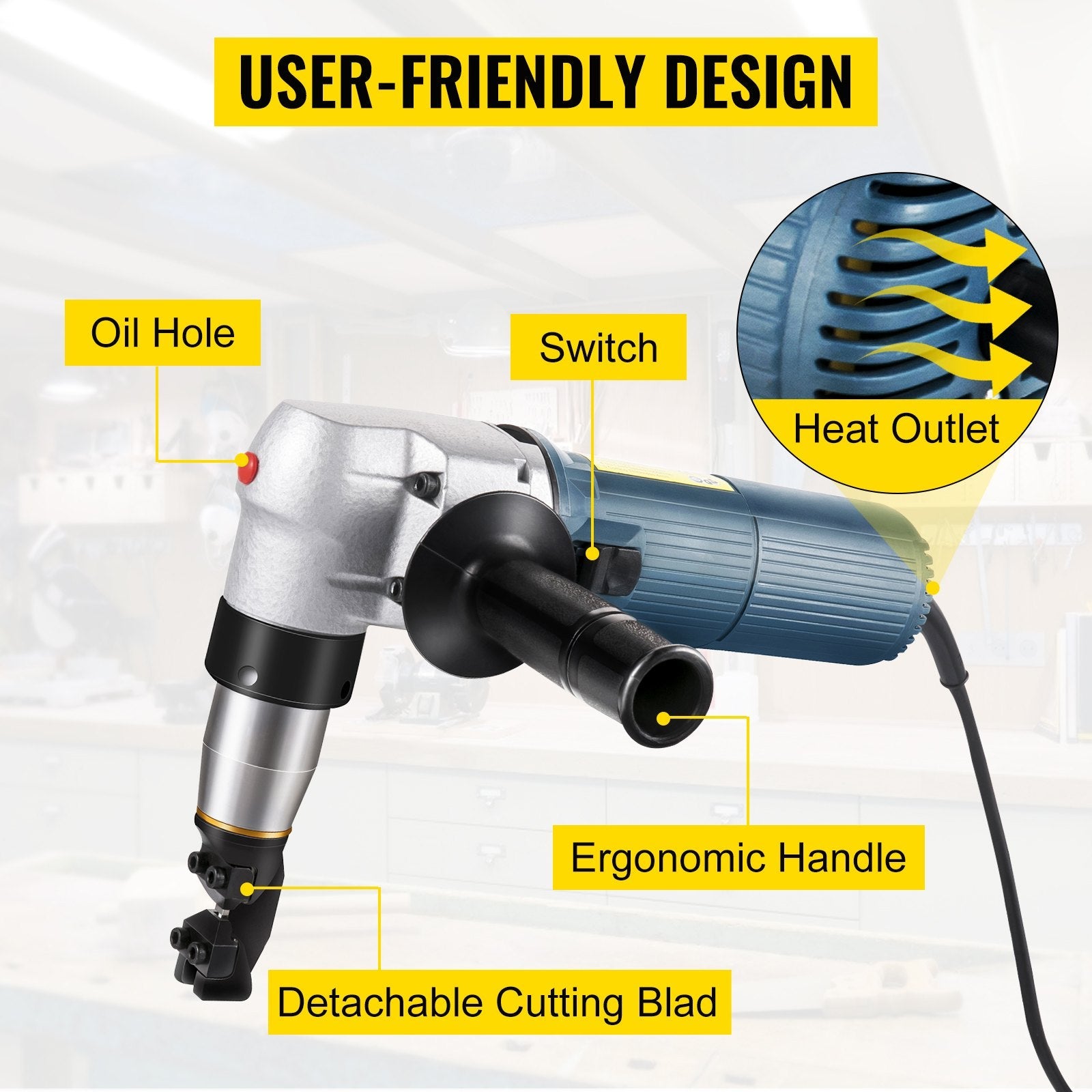 VEVOR Electric Metal Nibbler 625W Nibbler Metal Cutter 1000RPM High Speed Rotor 0.16in/4mm Metal Nibbler 110V w Replaced Blades Storage Case Sheet Metal Nibbler for Cutting Stainless Steel, Aluminium 